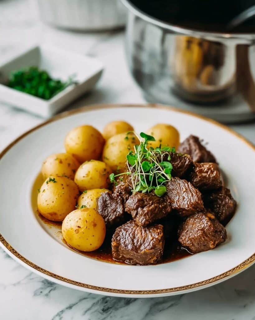 Crockpot Garlic Butter Beef Bites with Potatoes Recipe