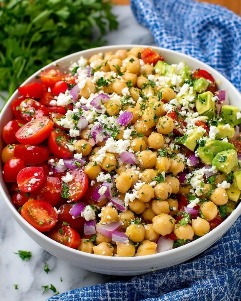 Greek Chickpea Salad with Avocado, Feta, and Herbs Recipe