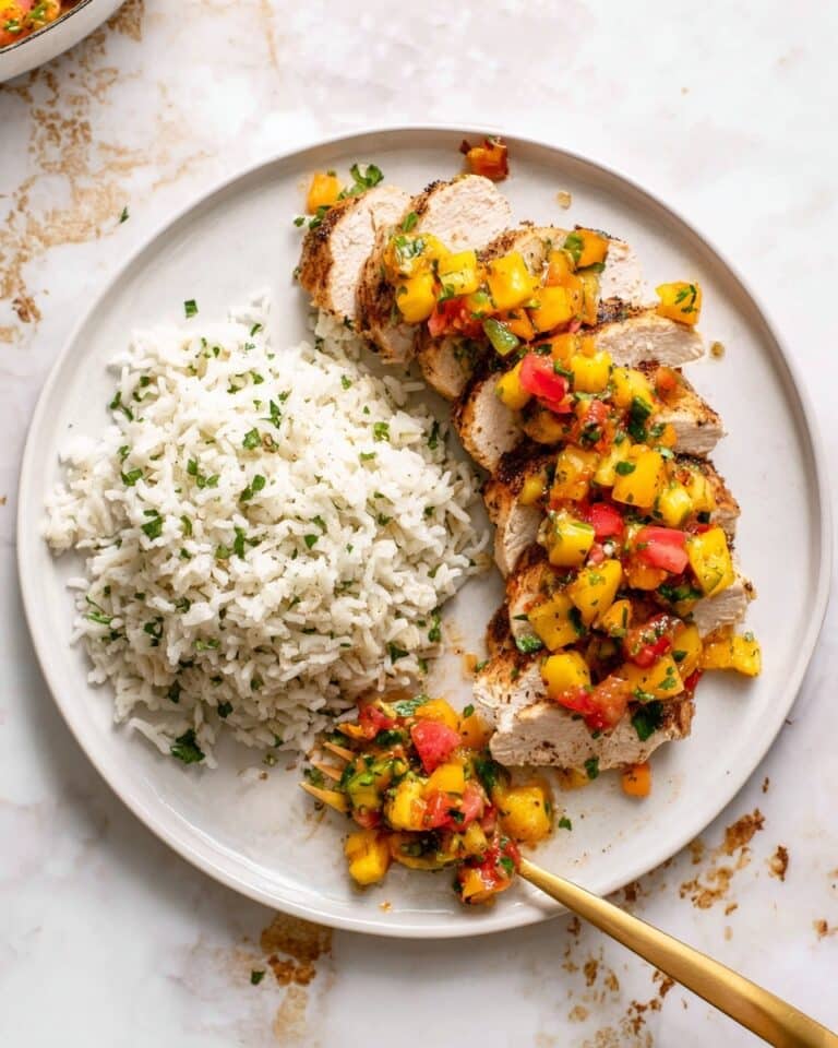 Grilled Jalapeño Peach Chicken with Cilantro Lime Rice Recipe