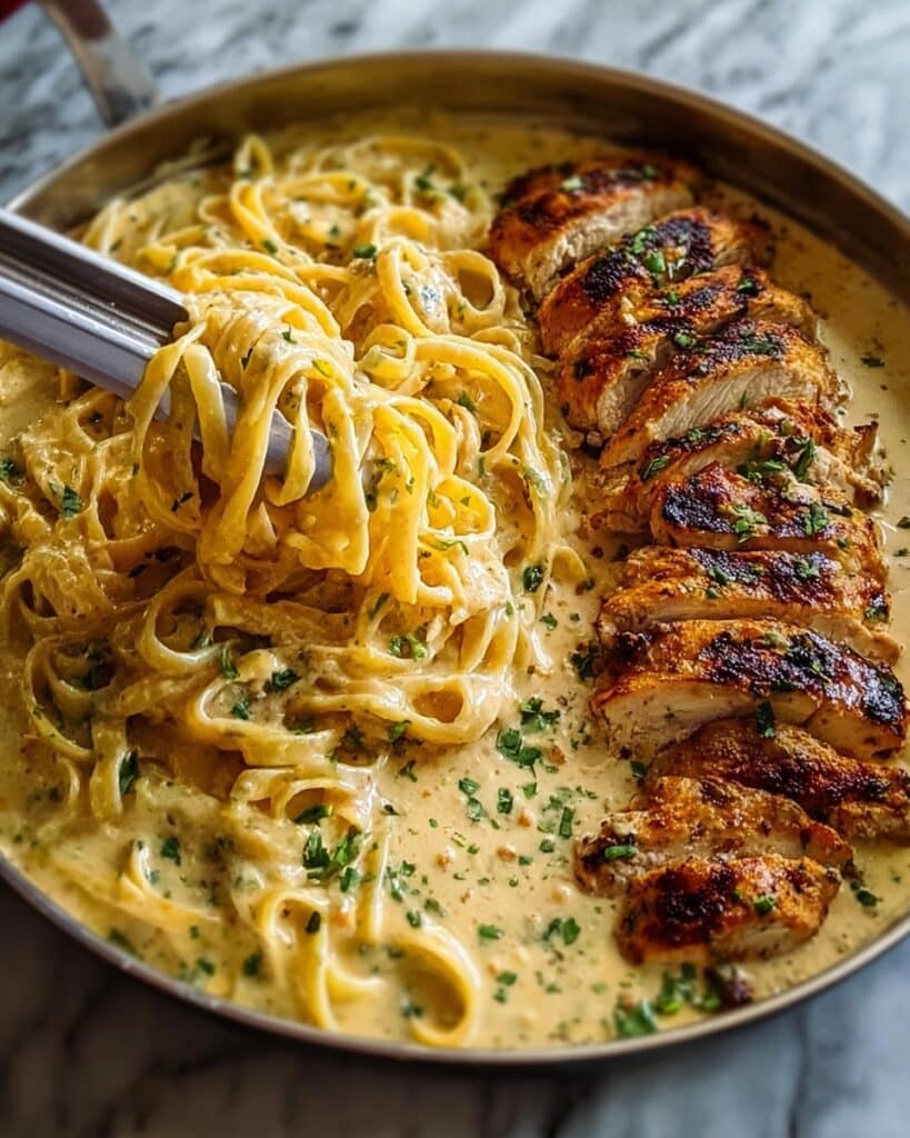 Creamy Mozzarella Chicken Linguine in Garlic Cajun Recipe