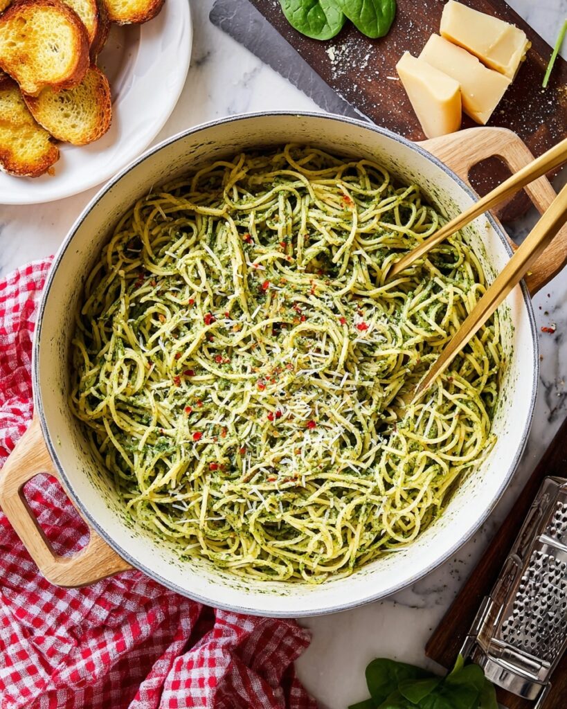 Spinach Spaghetti with Garlic, Shallots, and Parmesan Recipe