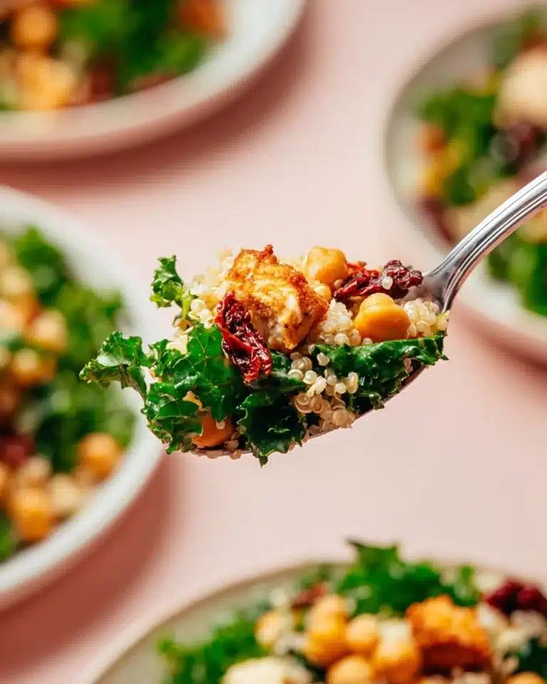 Lemony Quinoa Kale Salad with Crispy Chickpeas Recipe