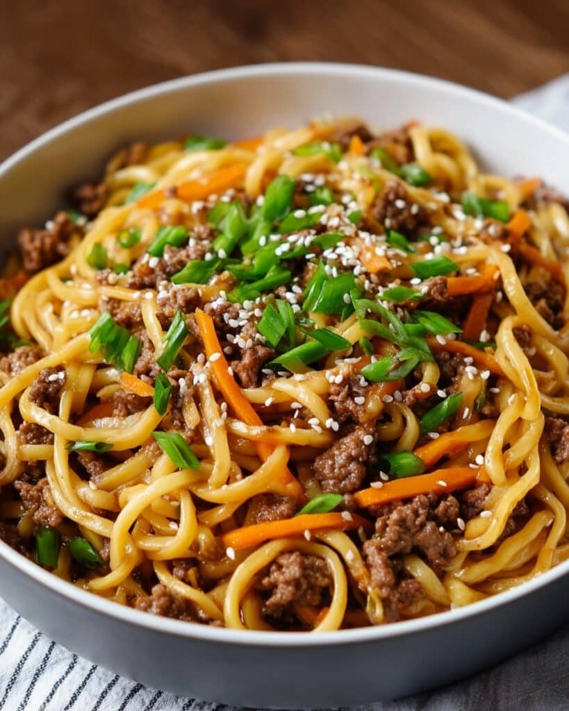 Mongolian Ground Beef Noodles Recipe