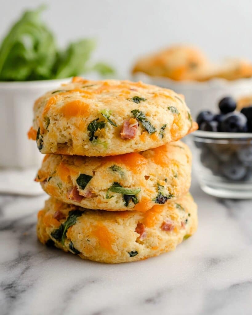 Breakfast Protein Biscuits with Cheese, Meat, and Veggies Recipe