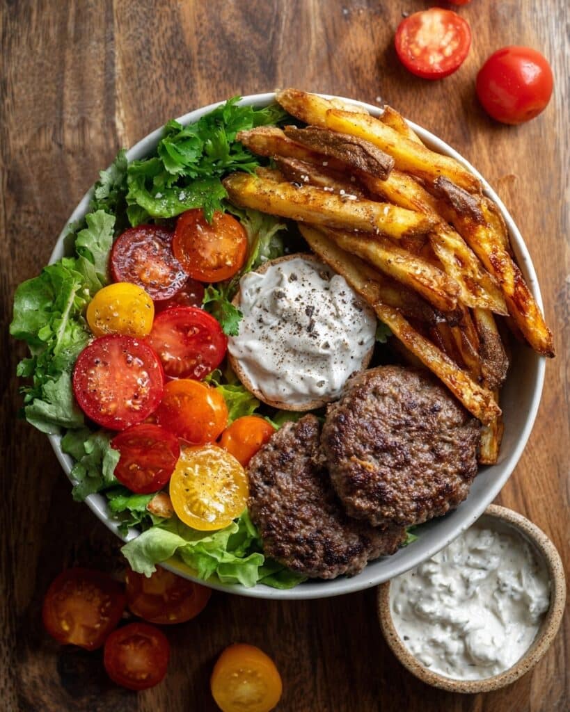 Burger Bowls with Caramelized Onion Aioli Recipe