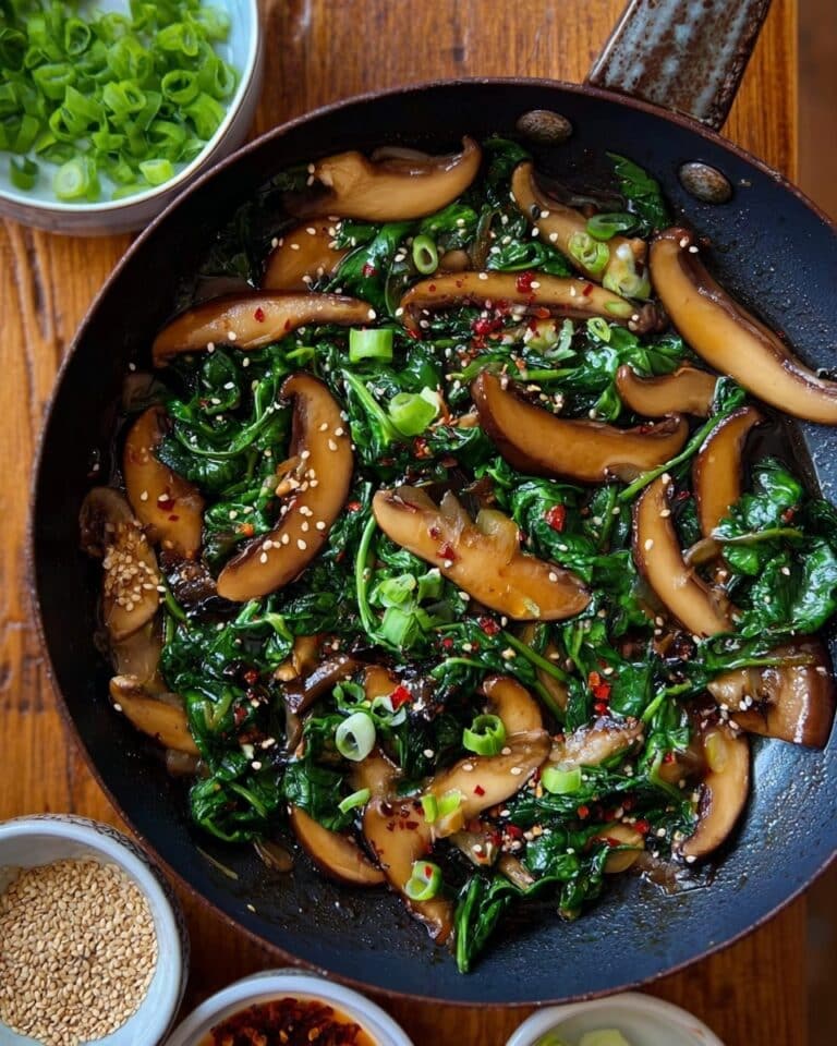 Sauteed Mushrooms and Spinach with Spicy Garlic Sauce Recipe
