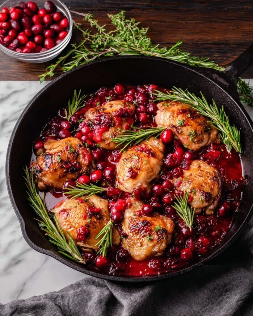 One Pan Rosemary Chicken Thighs with Cranberry Sauce Recipe