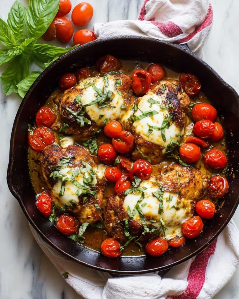 One Pan Balsamic Chicken with Tomato and Mozzarella Recipe