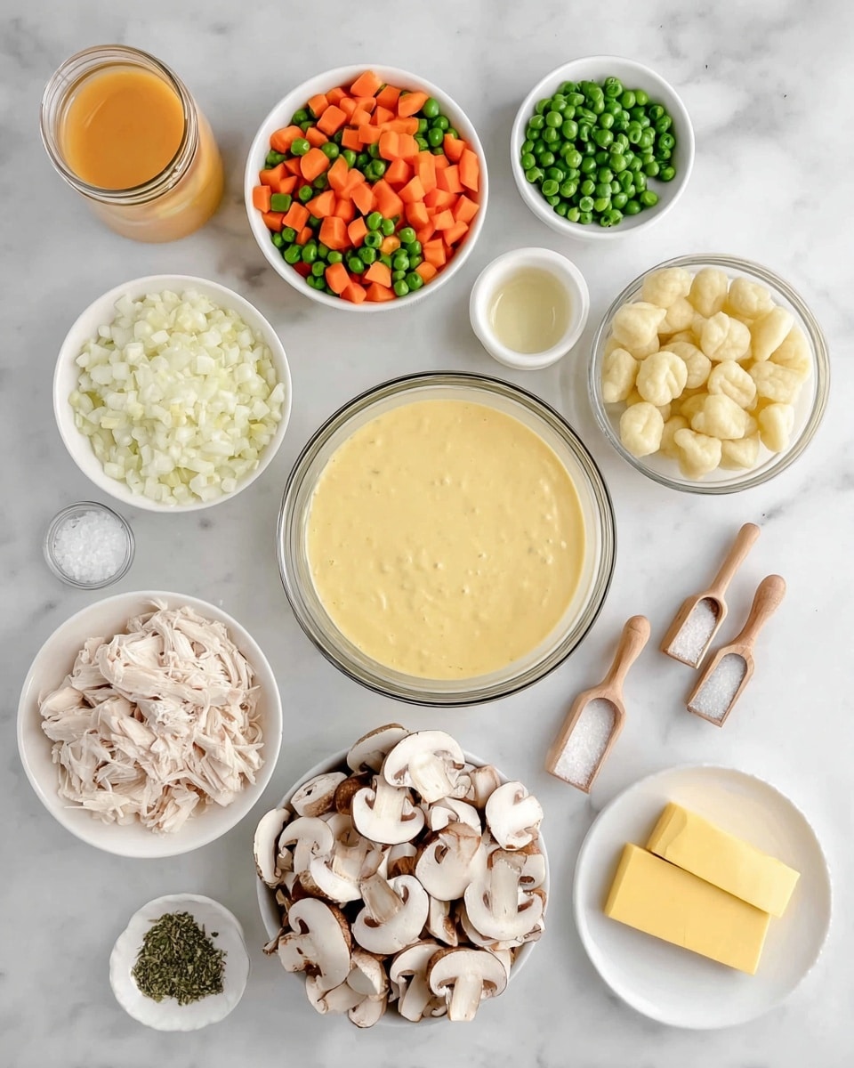 The image shows raw ingredients arranged on a white marbled surface. Three whole brown potatoes with rough skin are placed together on the right side. Above them, there is a whole head of garlic with a few loose cloves nearby. To the left of the garlic, there is a glass bottle with golden oil and a metal top, and above it a metal cheese grater with a large wedge of hard pale yellow cheese and some broken pieces beside it. At the bottom left corner, there are two small glass containers, one with black pepper and one with salt, both with metal lids. A bunch of fresh green parsley is partially visible in the top right corner. The photo taken with an iphone --ar 4:5 --v 7