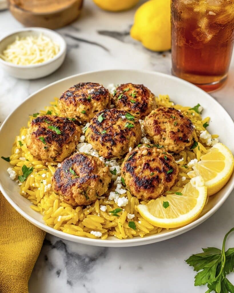 Greek Chicken Meatballs with Lemon Orzo Recipe