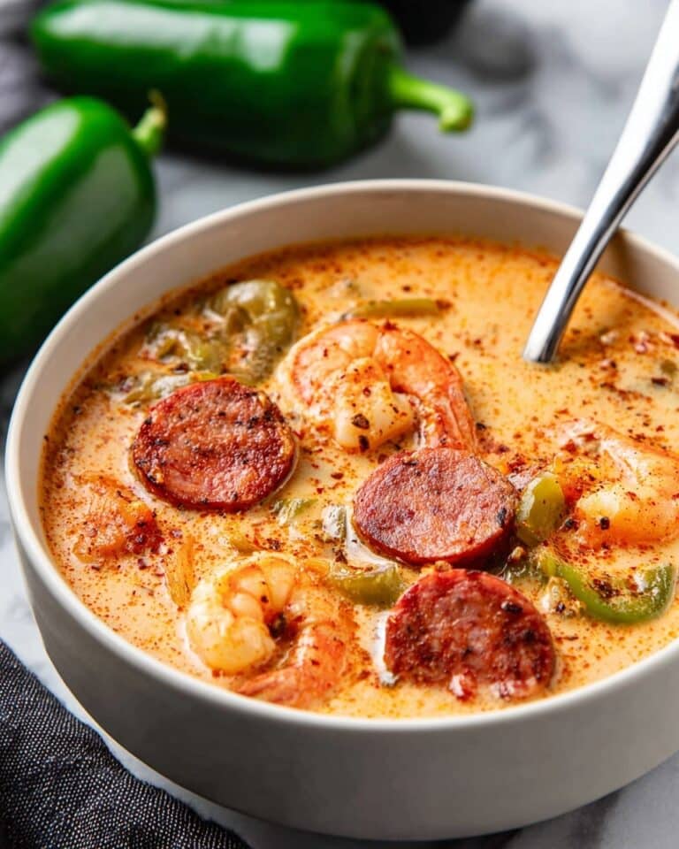 Cajun White Chicken Chili with Andouille, Shrimp, and Spices Recipe