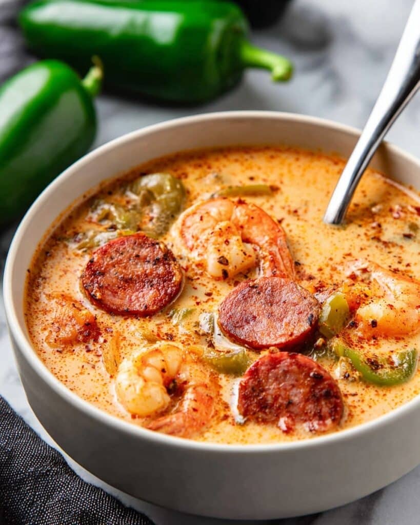 Cajun White Chicken Chili with Andouille, Shrimp, and Spices Recipe