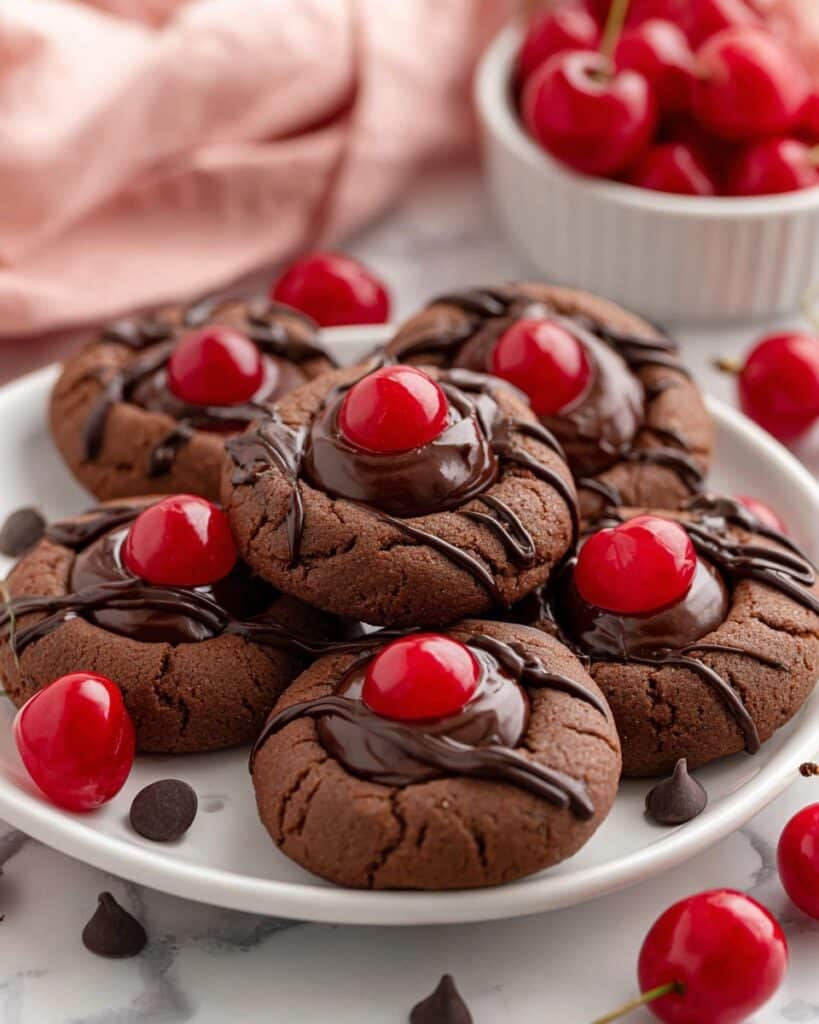 Chocolate Cherry Cookies with Ganache and Chocolate Drizzle Recipe