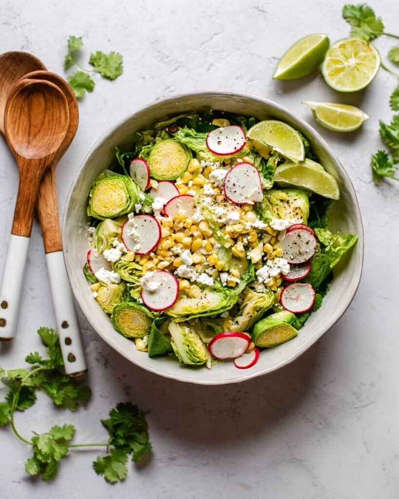 Mexican Brussels Sprout Salad with Grilled Corn and Feta Recipe