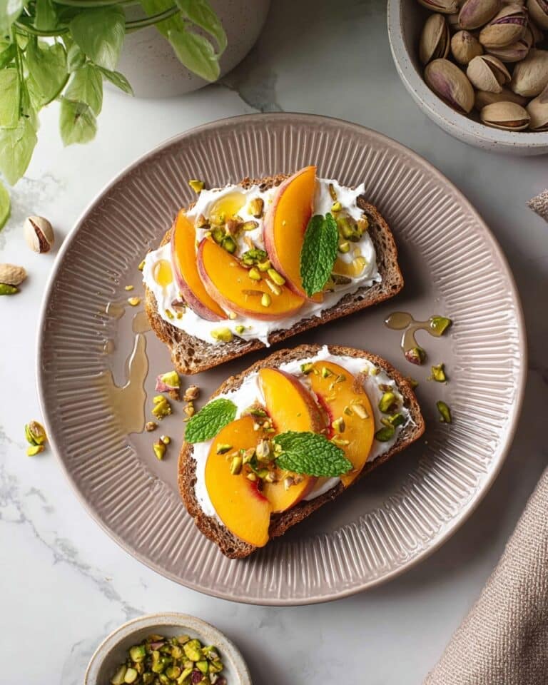 Peach Ricotta Toast with Roasted Peaches and Pistachio Crumbs Recipe
