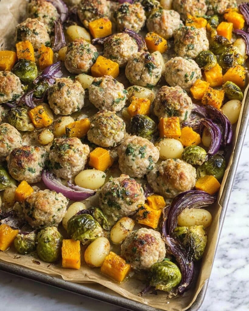 Fall Sheet Pan Gnocchi and Meatballs with Lemon Sauce Recipe