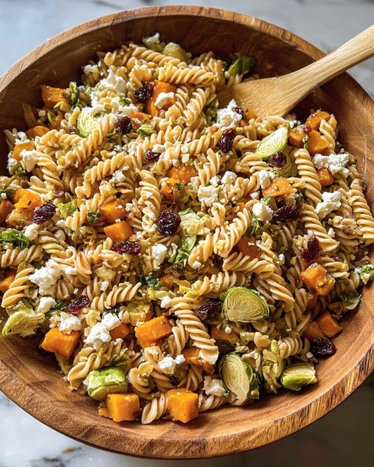 Fall Pasta Salad with Butternut Squash, Brussels Sprouts, and Maple Dijon Vinaigrette Recipe