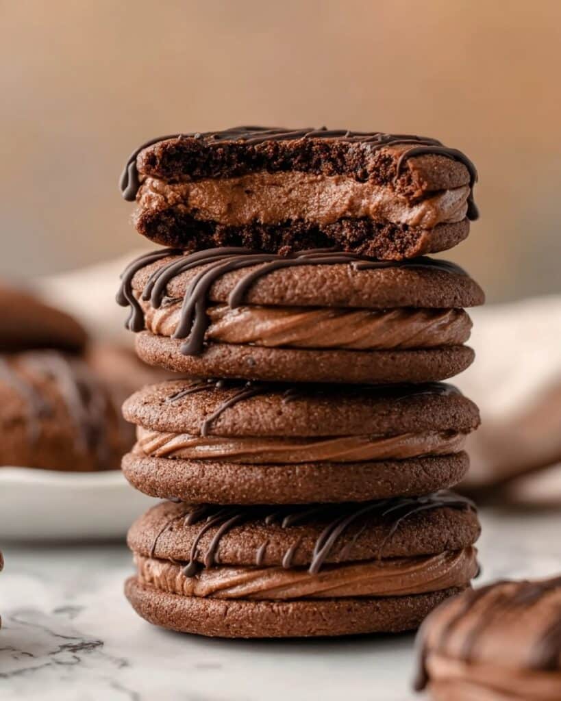 Homemade Chocolate Fudge Round Cookies Sandwiches Recipe