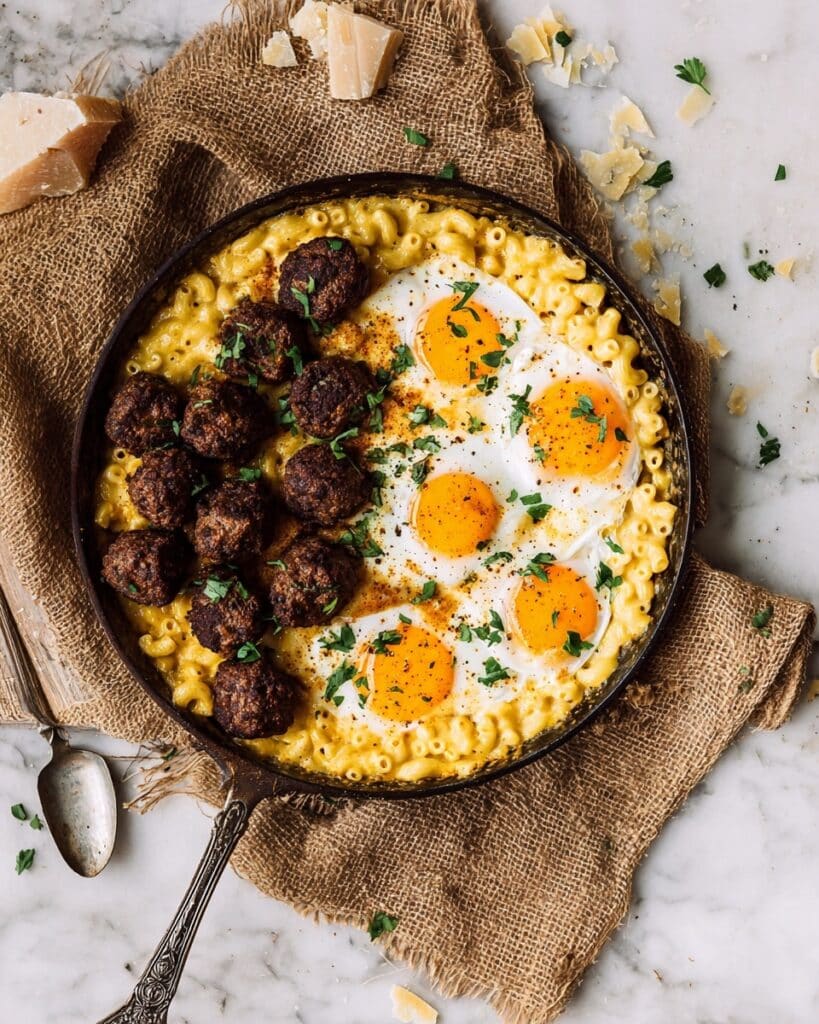 Maple Meatballs Breakfast Mac and Cheese Recipe