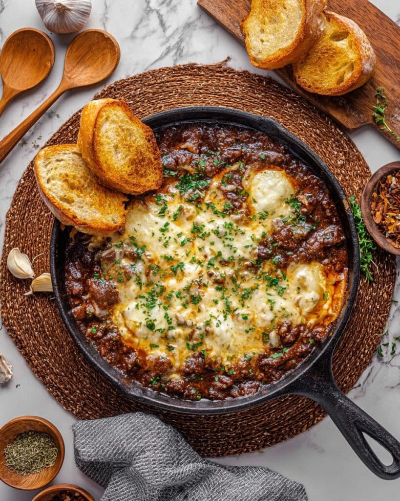 French Onion Pot Roast with Melted Provolone and Toasted Baguette Recipe