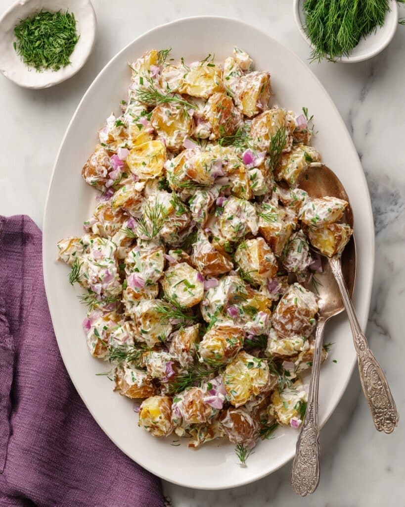 Crispy Smashed Potato Salad with Herb Yogurt Sauce Recipe