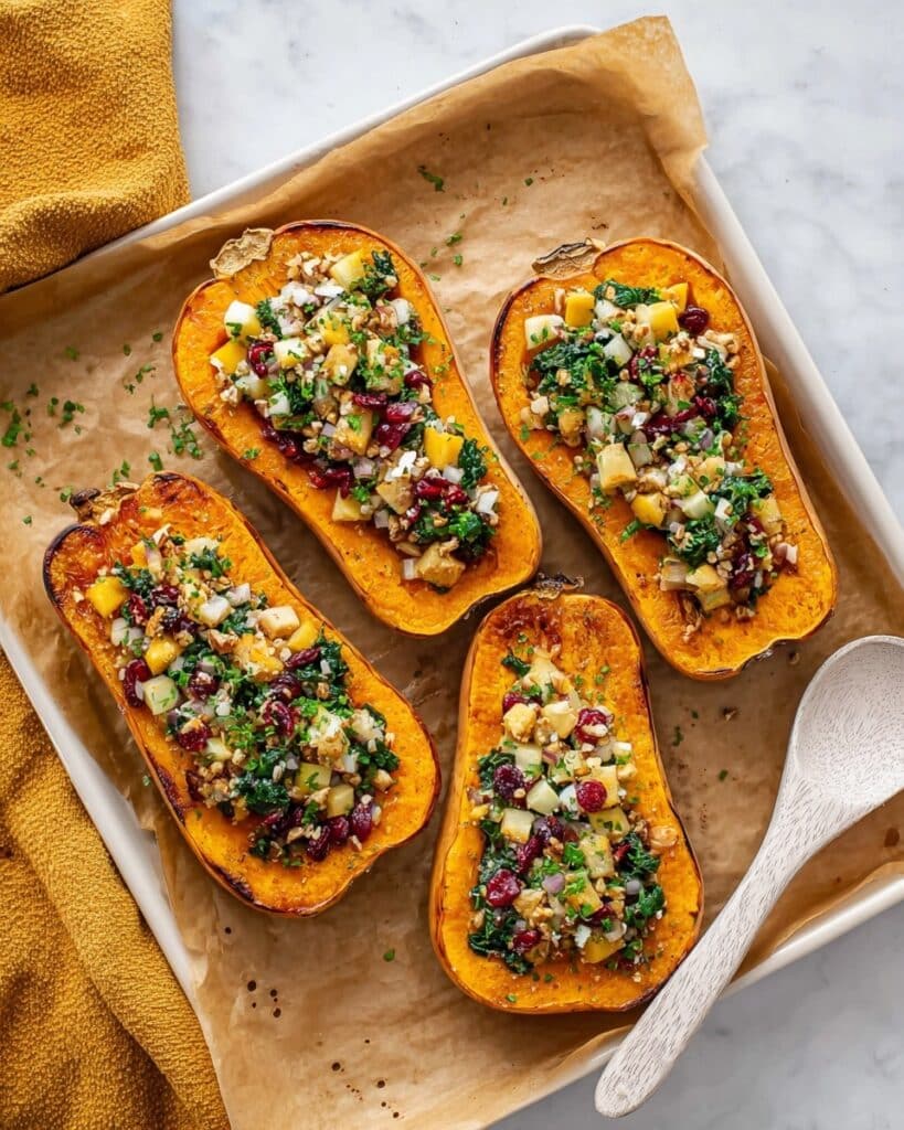 Stuffed Butternut Squash with Pecan, Apple, and Feta Recipe