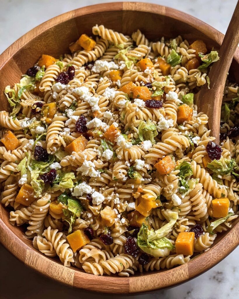 Fall Pasta Salad with Roasted Butternut Squash, Brussels Sprouts, and Maple Dijon Dressing Recipe