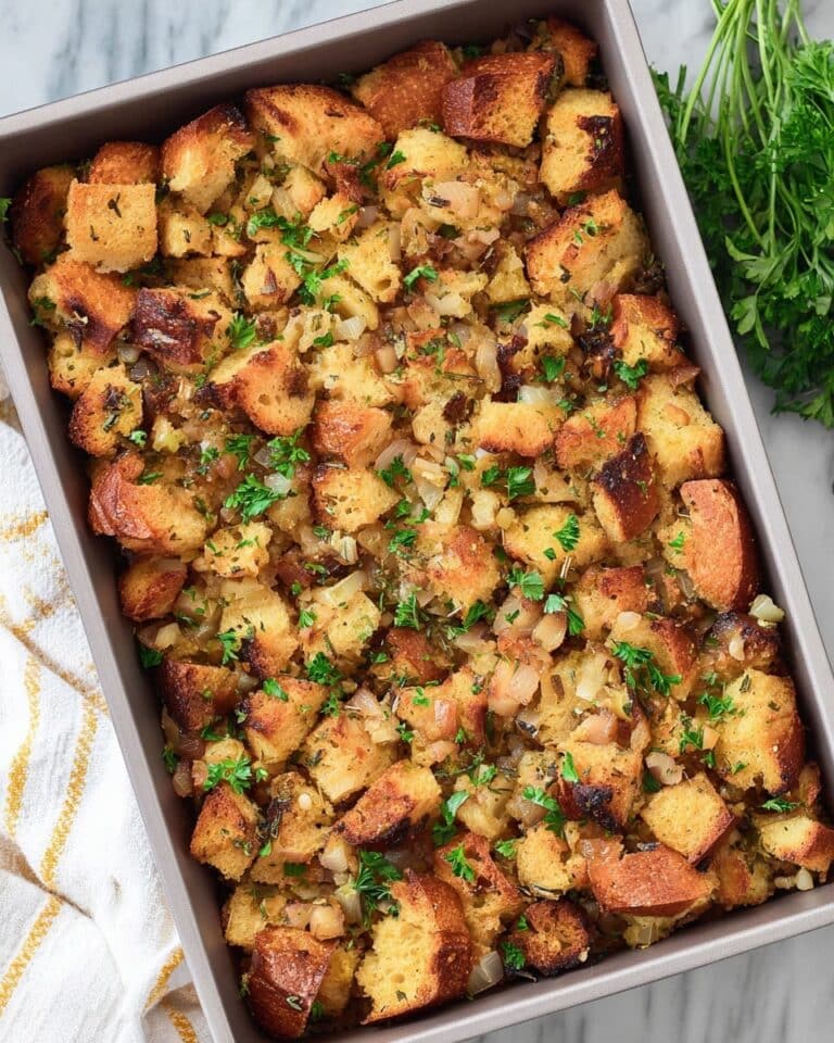 Homemade Sourdough Stuffing with Apples and Herby Broth