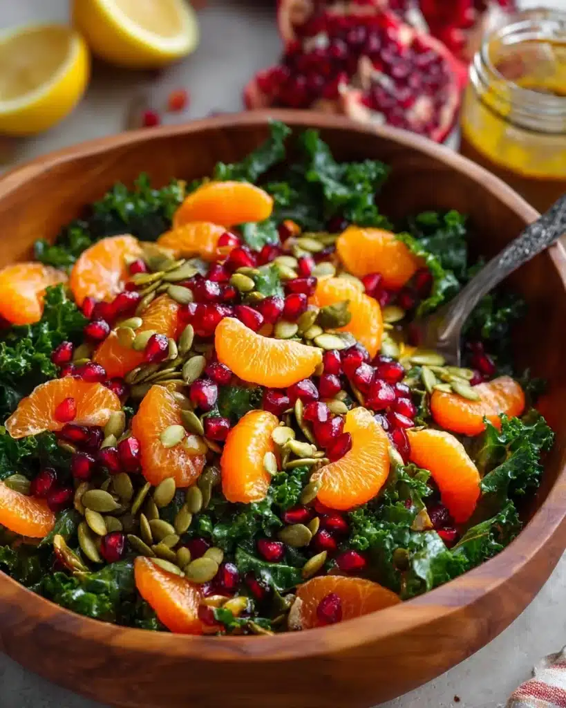 Citrus Pomegranate Kale Salad with Honey-Lemon Vinaigrette Recipe