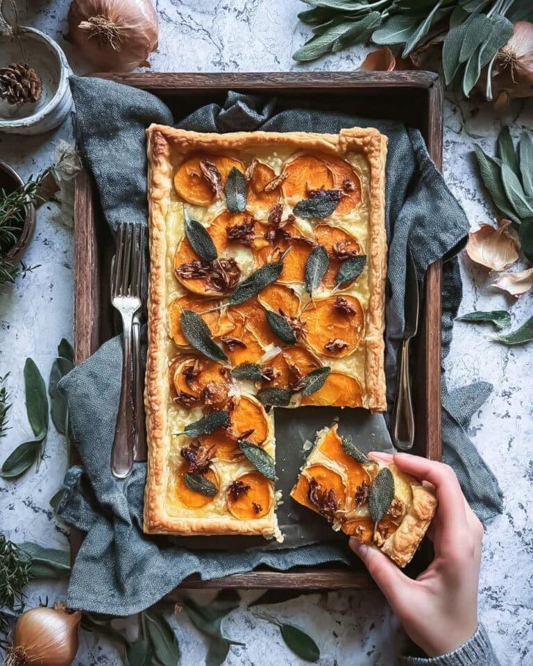 Butternut Squash Tart with Caramelized Onions and Fried Sage Recipe