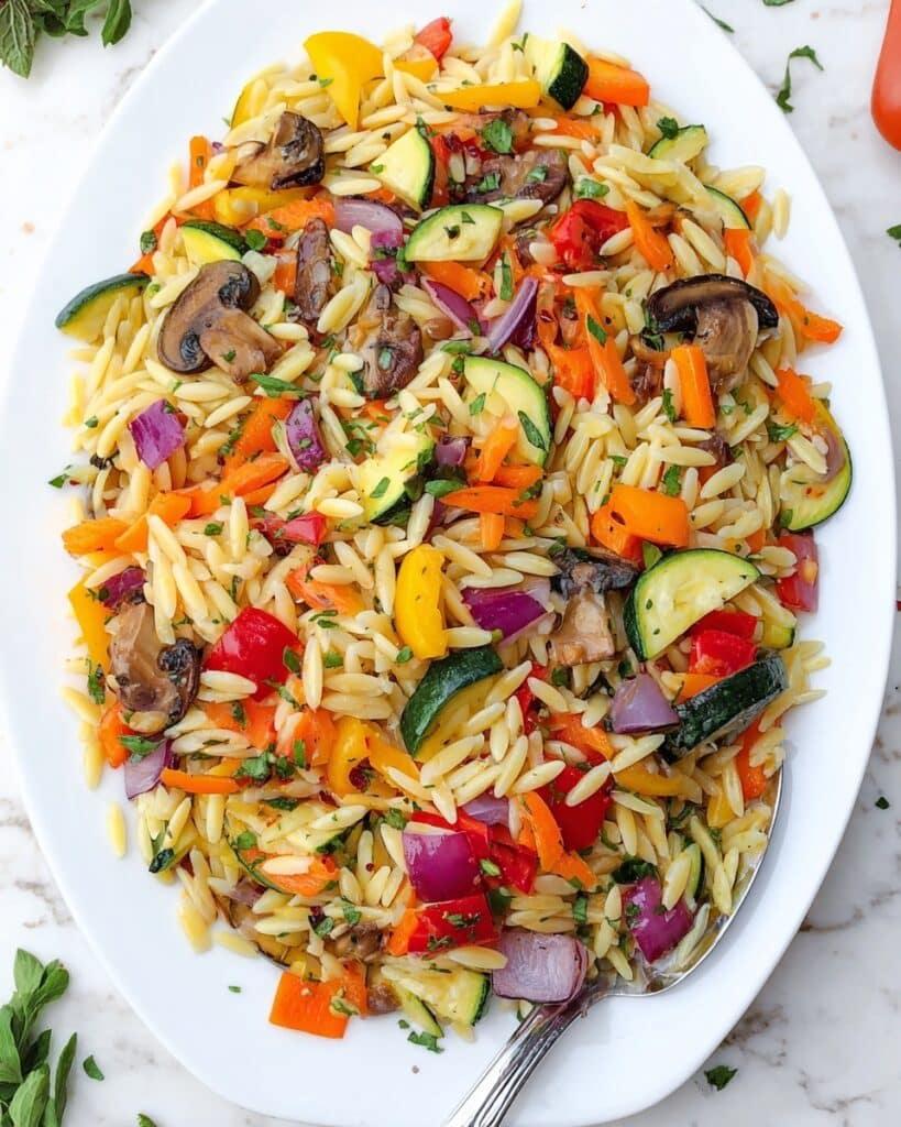 Orzo with Roasted Vegetables: A Fresh and Easy Vegan Main or Side Dish Recipe