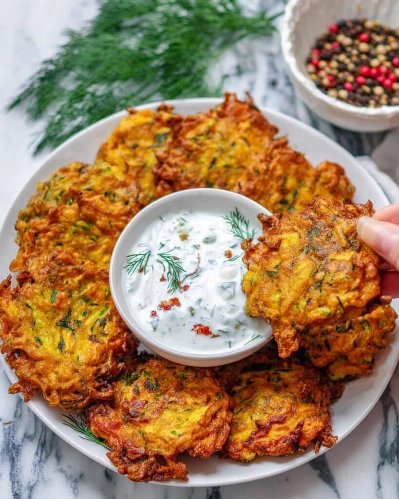 Crispy Zucchini Fritters with Dill Sauce Recipe