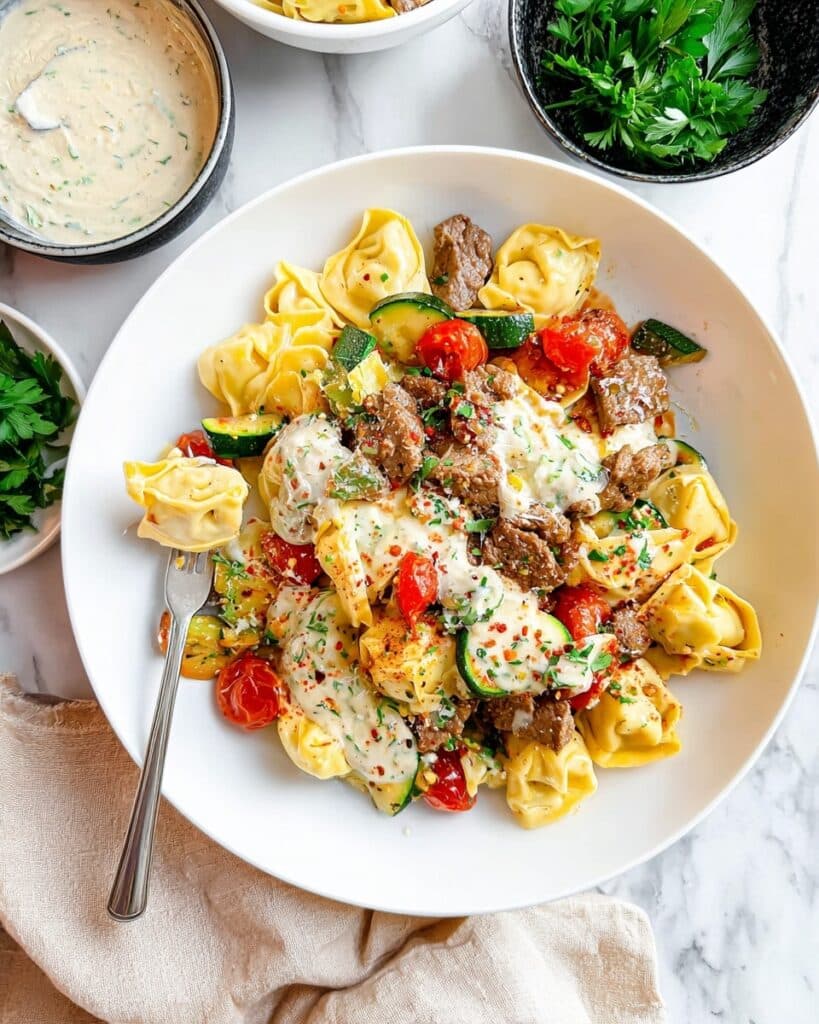 Garlic Parmesan Steak Tortellini Recipe