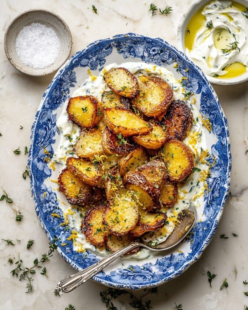 Crispy Parmesan Roasted Potatoes with Garlic, Lemon & Herbs Recipe