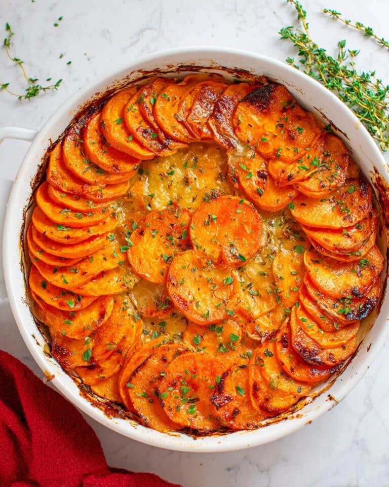 Scalloped Sweet Potatoes with Garlic, Herbs, and Parmesan Recipe