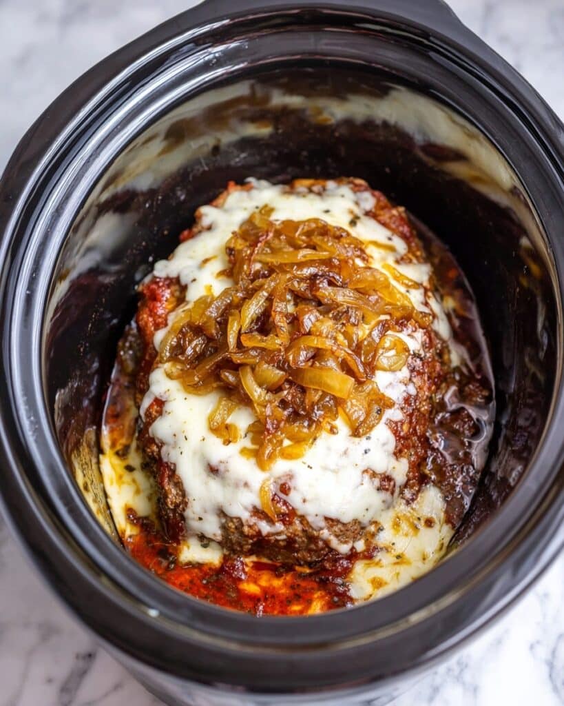 French Onion Meatloaf with Swiss Cheese in Slow Cooker Recipe