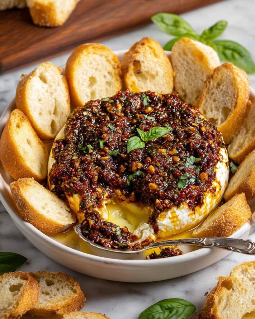 Savory Baked Brie with Sun-Dried Tomato Pesto Recipe