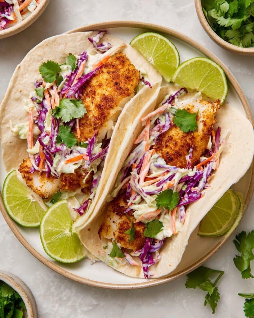 Air Fryer Fish Tacos with Cilantro Lime Slaw Recipe