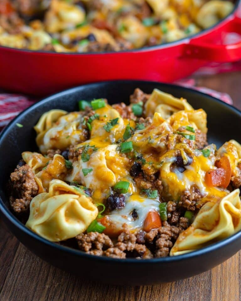 Cheesy Beef Enchilada Tortellini Skillet Recipe