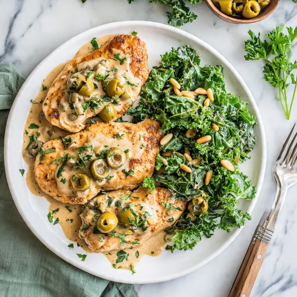 Creamy Garlic Chicken with Parmesan and Green Olives Recipe