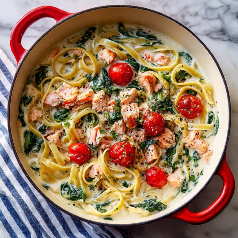 Creamy Salmon Pasta with Roasted Tomatoes and Spinach Recipe