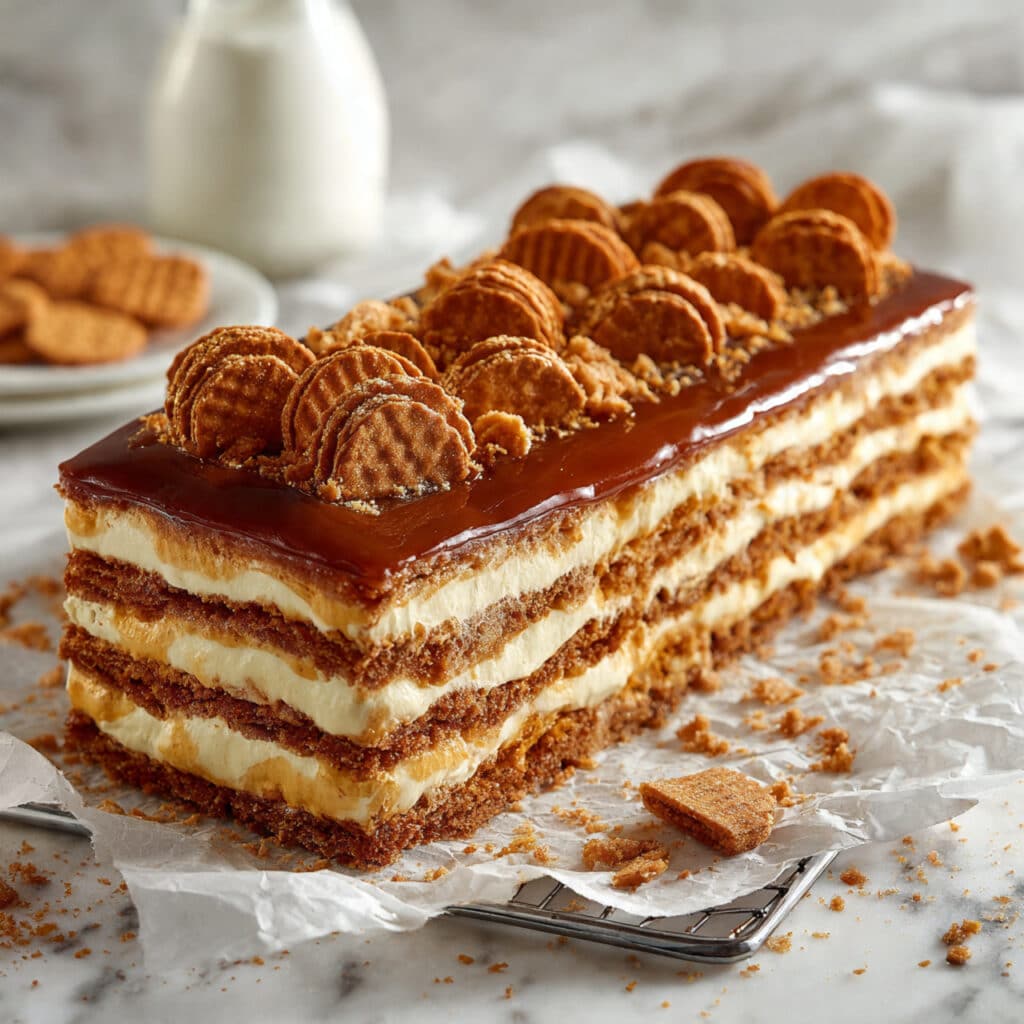 No-Bake Cookie Butter Icebox Cake with Lotus Biscoff Recipe