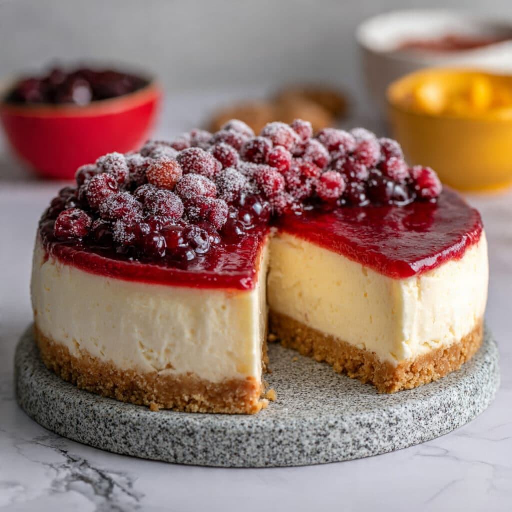 Cranberry Cheesecake with Spiced Crust and Orange-Infused Filling Recipe