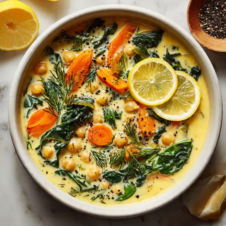 Lemony Greek Chickpea Soup with Orzo and Fresh Vegetables Recipe