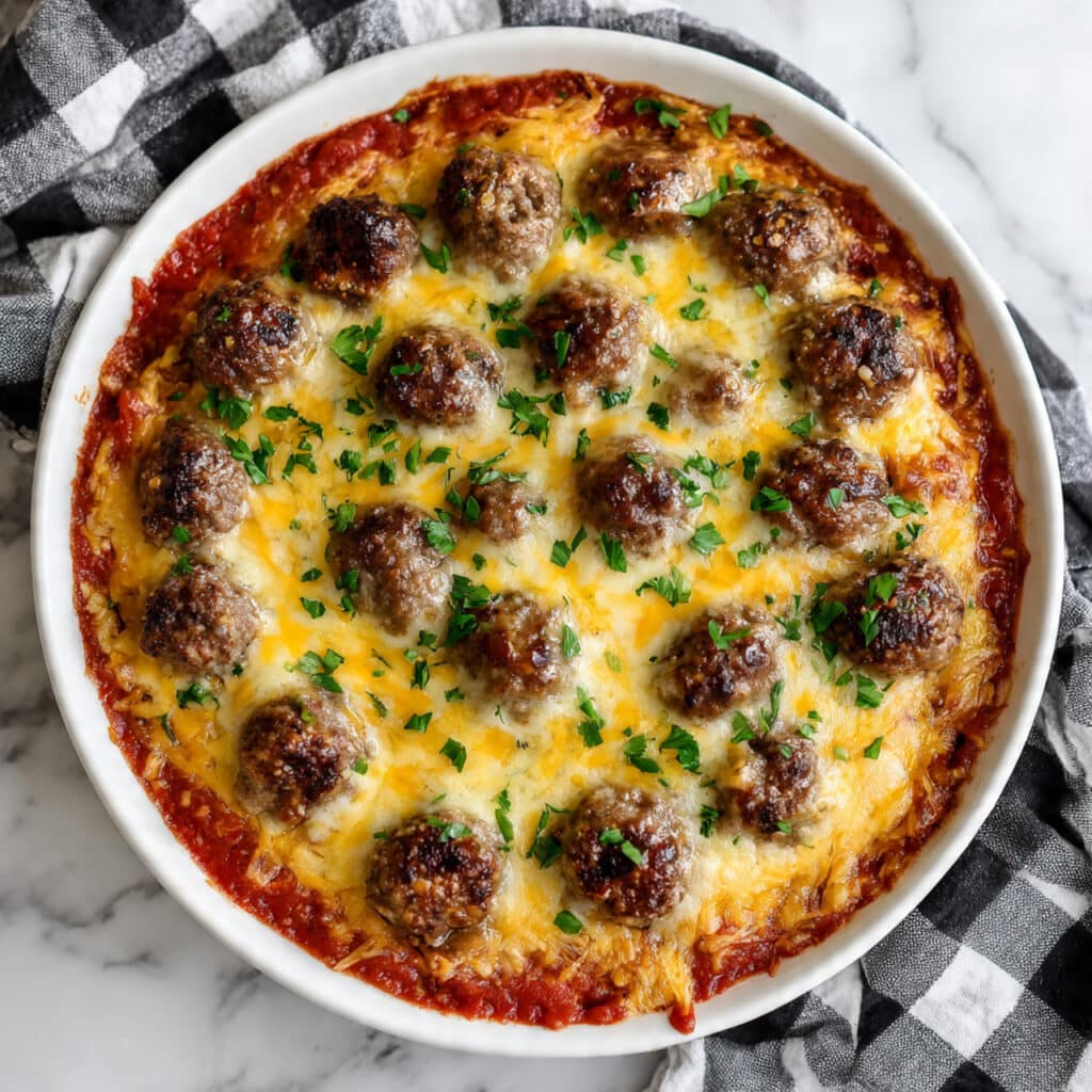 Meatball Casserole with Creamy Mashed Potatoes and Cheesy Mozzarella Recipe