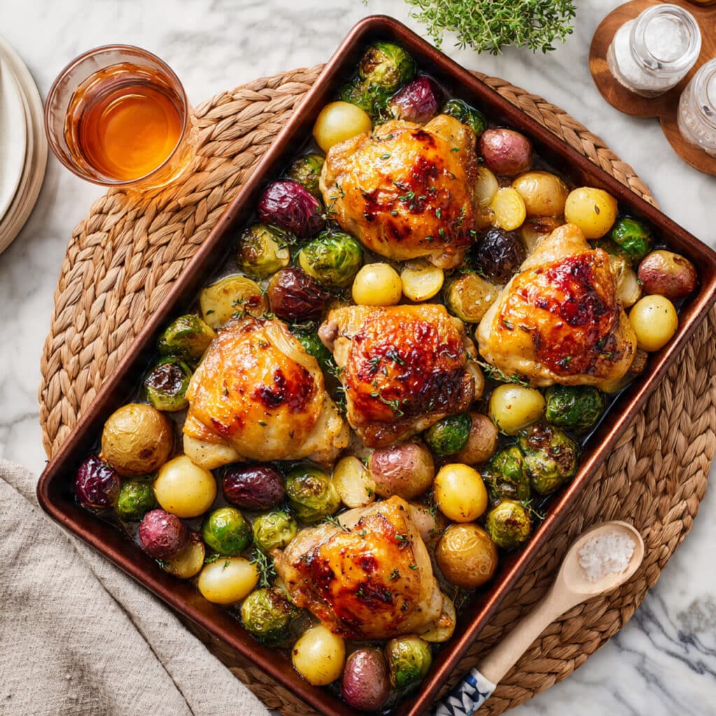 Sheet Pan Chicken Thighs with Brussels Sprouts and Potatoes Recipe