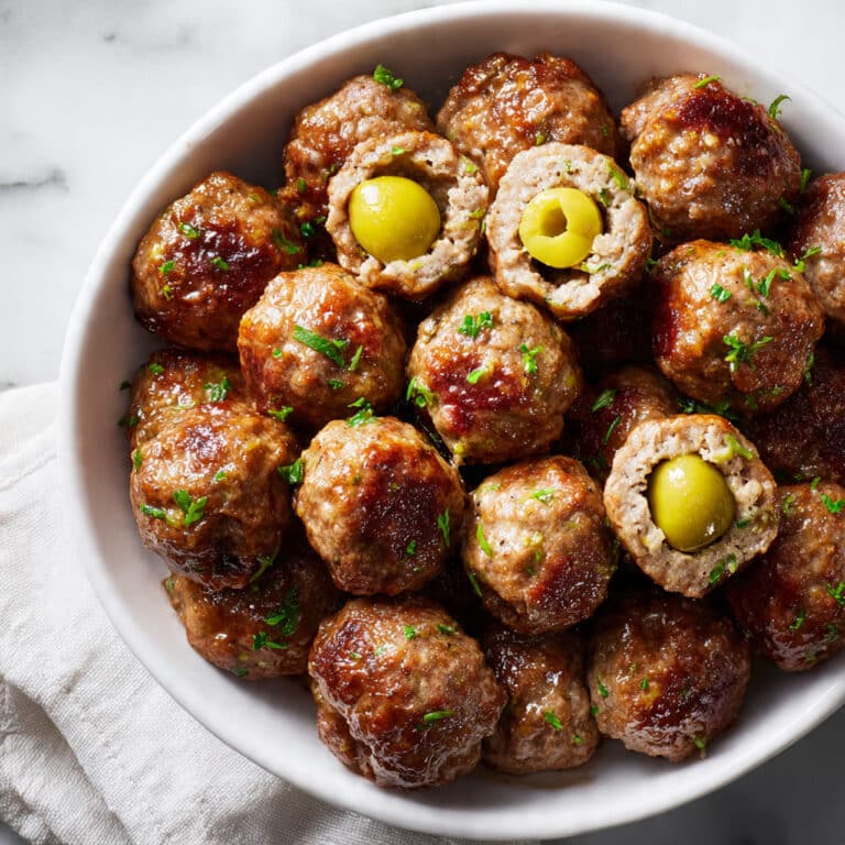 Juicy Gluten-Free Stuffed Meatballs with Olives and BBQ Sauce Recipe