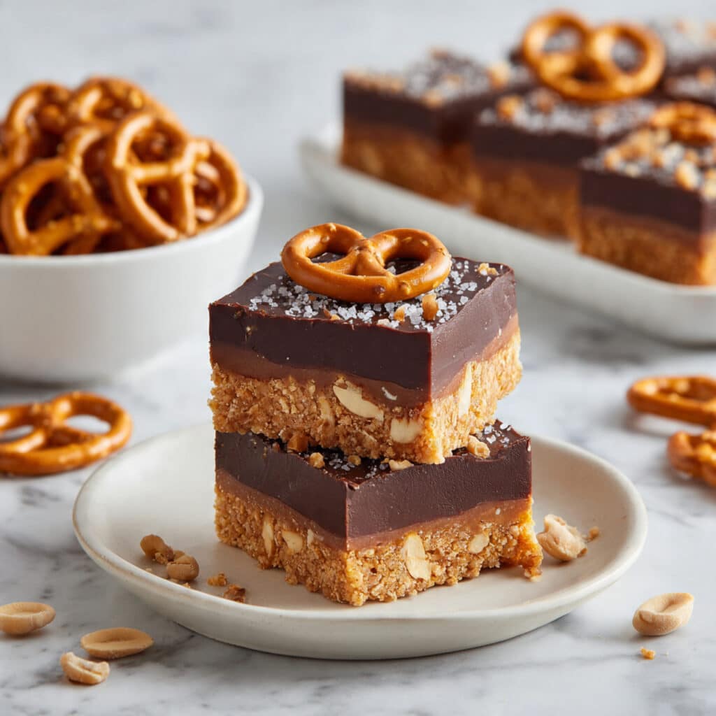 No Bake Salted Caramel Pretzel Bars Recipe