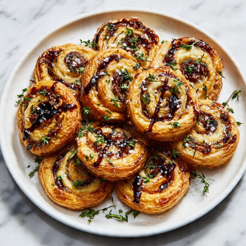 Cheesy Caramelized Onion Puff Pastry Pinwheels Recipe