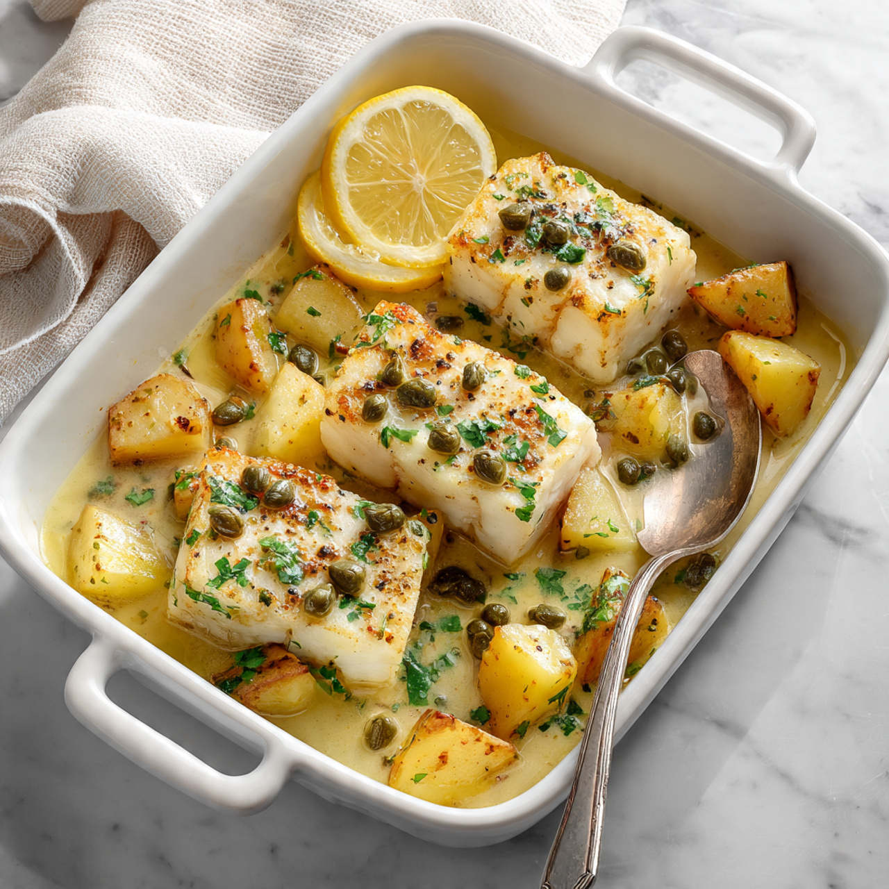 Cod & Potatoes in Rosemary Cream Sauce Recipe